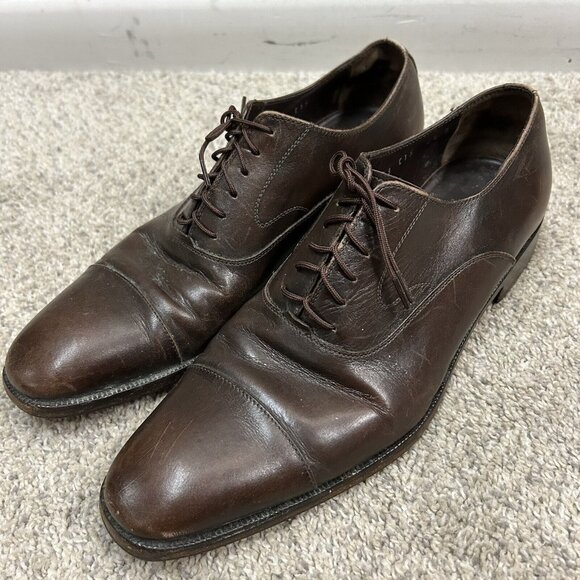 SALVATORE FERRAGAMO Dress Cap Toe Men's 8.5 D Brown Leather Oxford Made in ITALY - Picture 1 of 12